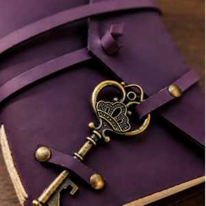 Handmade Purple Leather Journal with Antique Key Lock, Vintage Writing Notebook, Travel <b>Diary</b>, Rustic Leather Book - Product Image 4