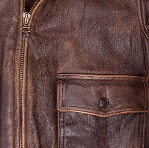 Blouson Aviateur Homme en Cuir Véritable Marron Vieilli Coupe-Vent avec Col Sherpa Zippé Coupe Droite Hiver - Product Image 2