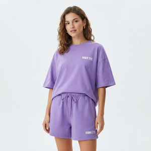 New Fashionable Casual Wear Women T-shirt and Shorts 2 Piece <b>Set</b> 100% Cotton Women's <b>Twin</b> <b>Sets</b> for Casual Wear - Product Image 4