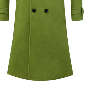 <b>Men's</b> Green Woolen <b>Double</b> <b>Breasted</b> Overcoat Notched Lapel Knee Length Warm Winter <b>Coat</b> OEM ODM Wholesale Manufacturer - Product Image 5