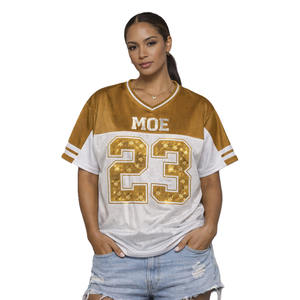 Maillot de football américain en maille avec strass pour femme, respirant, en polyester, col en V, streetwear, uniforme d'équipe, personnalisable OEM - Product Image 3
