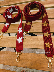 Correa de Cuentas Ligera y Ecológica Hecha a Mano con Patrón de Estrellas Rojas, Blancas y Doradas, Accesorio de Moda para Bolsos - Product Image 3