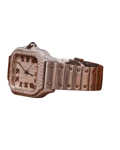 Nuevo reloj de pulsera de lujo con moissanita, diamantes, oro blanco y esfera roja estilo romano, regalo para hombre. - Product Image 4