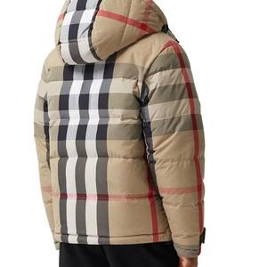 Men's Plaid Puffer Jacket Hooded Zipper Closure Windproof Casual Winter Thick Polyester Wadding Regular Fit - Product Image 4