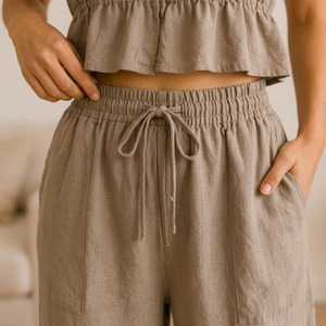 Ensemble de pyjamas en lin pour femmes, vêtements de détente respirants et écologiques pour l'été - Product Image 5