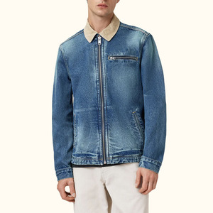 High Quality <b>Men</b> Jean <b>Jackets</b> Long Sleeve <b>Denim</b> Zip Pockets <b>Jacket</b> Washed Blue Causal <b>Jacket</b> - Product Image 1