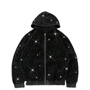 All Over <b>Rhinestone</b> Zip Up Hoodies Sparkle Crystal Studded Oversized Fit Streetwear Fleece Custom Logo Cotton <b>Jacket</b> for Men - Product Image 1