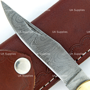 Cuchillo Plegable de Acero de Damasco Hecho a Mano de Alta Calidad con Bloqueo de Palanca y Funda de Cuero, Cuchillos Personalizables OEM ODM - Product Image 6