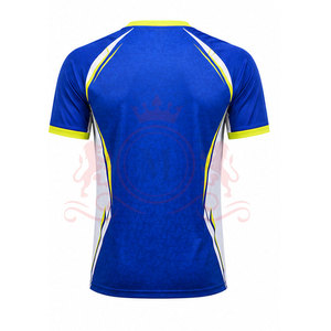 Maillot de football pour homme, bleu et blanc dégradé, manches courtes, col en V, polyester respirant, coupe athlétique, toutes saisons - Product Image 2