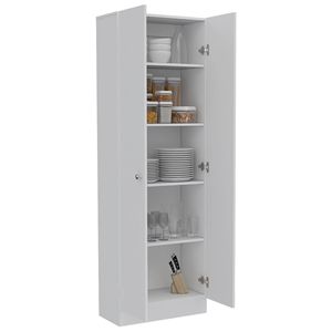 Armadio Dispensa Bianco a Doppia Anta con Cinque Ripiani, Mobili da Cucina Multiuso - Product Image 3