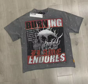 T-shirt vintage pour homme, délavé, avec strass, style streetwear, motif diamant, coupe courte, en coton - Product Image 5