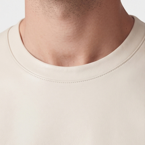 T-shirt en cuir véritable à col en V pour homme, T-shirt en cuir à manches courtes pour homme, T-shirts en cuir à manches longues pour homme - Product Image 5