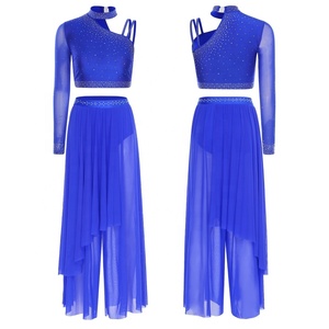 Conjunto de Ropa de Danza Lírica <span class=keywords><strong>para</strong></span> Mujer, Top Corto y Pantalones Holgados, Ropa de Danza <span class=keywords><strong>para</strong></span> Actuaciones en Escenario, Danza Moderna - Product Image 5