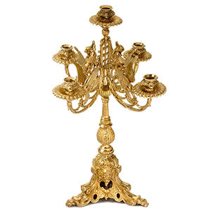 Candelabro de Latón con Cinco Luces |   Candelabro Tradicional para Iglesia y Templo – DOUBLE VEE EXPORTS - Product Image 1