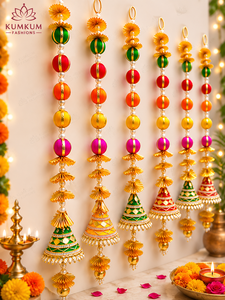 Guirlandes décoratives multicolores légères faites à la main avec pompons et pampilles Gotta Patti pour mariage indien, Haldi, Mehndi, et décoration festive de la maison - Product Image 3