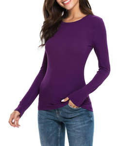 Camisetas de manga larga para mujer al por mayor, ajustadas, de cuello redondo, para primavera y otoño, camisetas básicas lisas - Product Image 5