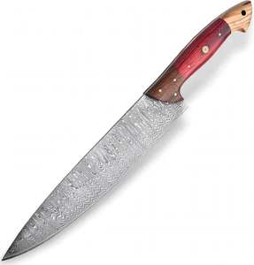 Couteau de chef artisanal en acier au carbone avec manche en bois segmenté, qualité DIY, personnalisable OEM, lame Drop Point, longueur totale 13 pouces - Product Image 2