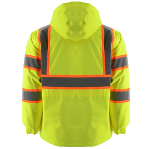 Hi Visibility Reflective Work <b>Jacket</b> <b>Pink</b> Polyester Safety Coat with Hood and Zip Front Unisex - Product Image 2