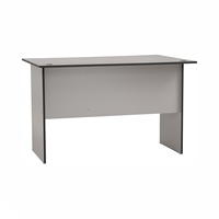 Bureau de direction moderne en panneau stratifié avec meuble de rangement à trois tiroirs et serrure de sécurité, finition grise, compatible ordinateur portable, pour bureau à domicile