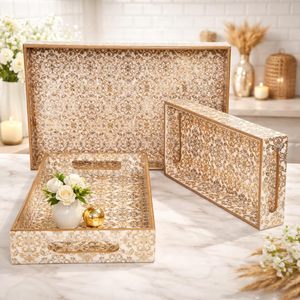 Vintage Floral Leaf Design Wooden Serving Tray Natural Color Border with <b>Sticker</b> Enamel for <b>Kitchen</b> and Dinning Purpose for Sell - Product Image 5