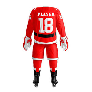 Ensemble d'uniformes de hockey sur glace personnalisés – Maillot de hockey rouge et blanc style Père Noël, short, chaussettes et gants, uniformes d'équipe personnalisés - Product Image 6