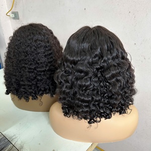 Perruque Bouclée Naturelle Humaine Vierge Cheveux Perruque à Pointe Plate Bande avec Double Extensions de Cheveux Dessinés Lâche Vague Profonde Bouclée - Product Image 4