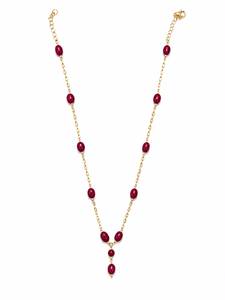 Collier personnalisé plaqué rhodium avec perles ovales en rubis rouges, chaîne Y en forme de goutte, bijoux de luxe pour femmes, mariages et usage quotidien - Product Image 2