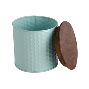 Contenants de stockage alimentaire en métal, forme cylindrique, avec couvercle en bois, hermétiques, préservation de la fraîcheur, utilisation en cuisine, design minimaliste - Product Image 4