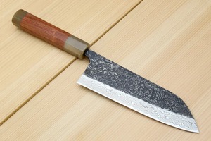 Couteau Santoku artisanal sur mesure avec lame en acier Damas, manche en bois, étui en cuir, écologique, 7 pouces, ambidextre - Product Image 2