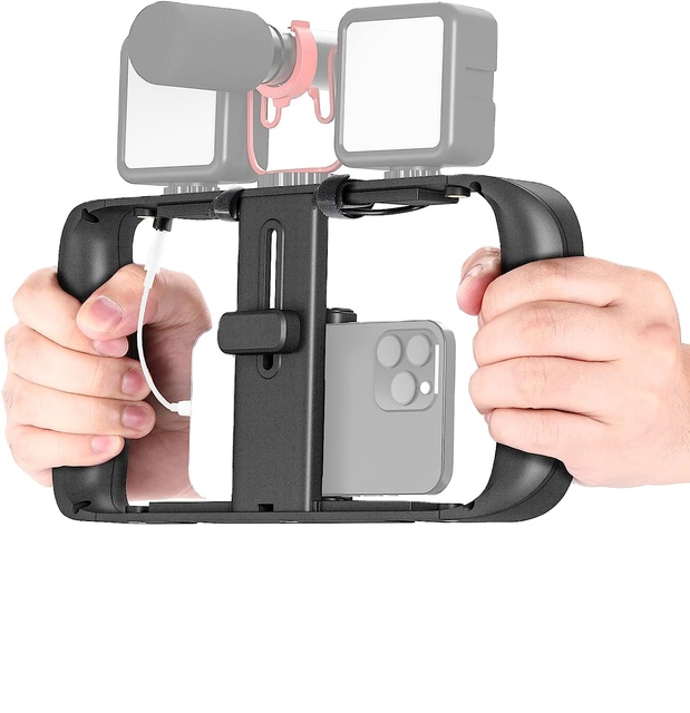 Smartphone Video Rig, Phone Video Stabilizer Grip Vlogging Cage With Cold Shoe Tripod Mount, Compatible With Smartphoes