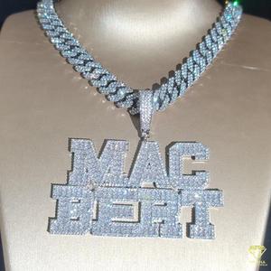 Luxury Moissanite Diamond " MAC BERT " Letter Pendant With Cuban <b>Chain</b> Hip Hop Jewelry Full <b>Iced</b> <b>Out</b> Necklace Gift - Product Image 1