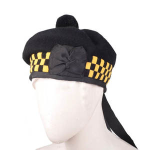 Gorro Balmoral Hecho a Mano, Estilo Escocés Tradicional, OEM ODM, 100% Lana, Negro, Amarillo, Dorado - Product Image 3