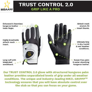 Gant de golf pour homme toutes saisons, blanc/noir, paume en cuir de kangourou, dos en cuir Cabretta, approuvé par les professionnels, anti-transpiration - Product Image 2