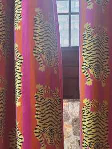 Hot Pink Orange Striped Velvet Tiger Curtains Maximalist Eclectic Drapes Kitsch Jungle Home Decor Custom Size 100% cotton - Product Image 4