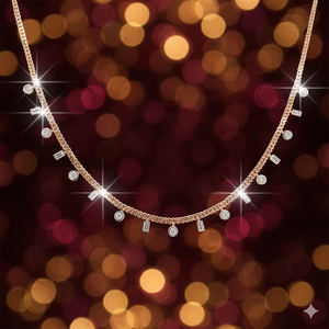 Cadena de Oro Rosa de 18K con Diamantes Reales - Collar con Dijes de Diamantes Naturales Certificados por IGI, Corte Baguette y Redondo - Product Image 1