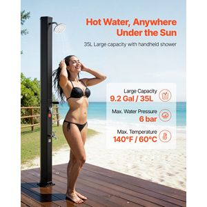Doccia Solare da Esterno in PVC da 9,2 Galloni, Altezza 6,4 Piedi con Rubinetto a Pedale e Porta Sapone, Regolazione Acqua Calda e Fredda per Uso in Piscina - Product Image 2