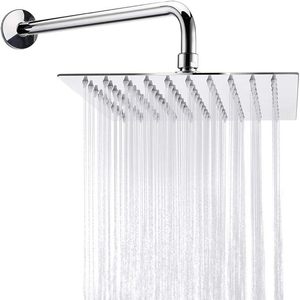 Pommeau de douche effet pluie en acier inoxydable SUS304, bras d'extension de 15 pouces, haute pression, ensemble de douche carré ultra-mince, finition chromée simple - Product Image 5