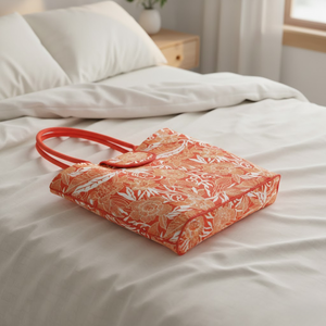 Sac de plage élégant et durable en jute avec longues poignées d'épaule |   Tissu imprimé floral sans azo pour le shopping, l'usage quotidien et les activités de plein air - Product Image 4