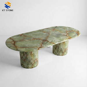 KT STONE Tavolo da Pranzo di Lusso in Marmo, Tavolo da Pranzo Artigianale in Onice Verde: Lastra Solida, <span class=keywords><strong>Base</strong></span> Scanalata, Progettazione per Hotel - Product Image 1