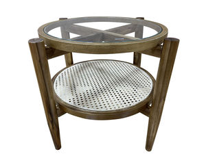 Table basse ovale double couche en verre, style bohème, en rotin et bois massif, pour salon, mobilier de maison, fabriquée au Vietnam - Product Image 3