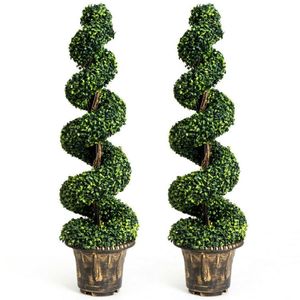 Set di 2 Alberi a Spirale di Bosso Verde Artificiale a 4 Piedi, Elegante Decorazione per Giardino Esterno - Product Image 2