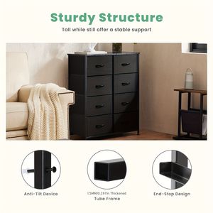 Cómoda Alta de 8 Cajones para Dormitorio, Cómoda de Tela con Estructura de Acero Resistente y Tapa de Madera, Categoría de Productos: Cómodas - Product Image 3