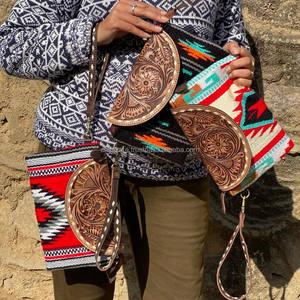 Handmade Aztec Tooled Leather Clutch Stylish Women Saddle Blanket Leather Wallets High Quality Tooled Leather Wristlet Clutch - Product Image 3