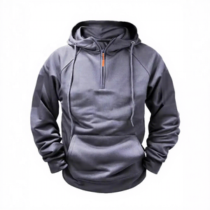 Sweat-shirt à capuche pour homme, fermeture éclair quart de tour, couleur unie, polaire, décontracté, coupe ample, respirant, imperméable, coupe-vent, polyester/coton - Product Image 3