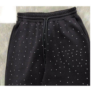 Custom Logo Zip-Up Hoodie Winter Fleece Heavyweight Streetwear 100% Cotton Oversized Rhinestone Men Sweatpants Hoodie <b>Set</b> - Product Image 3