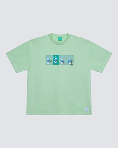 T-shirt vert menthe surdimensionné à imprimé de personnage, décontracté pour homme, manches courtes, col rond, en jersey de coton - Product Image 4