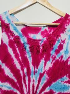 Top Túnica Boho sin Mangas con Estampado Tie Dye Rosa para Mujer, con Cuello Redondo |   Elegante Vestido Casual Holgado con Corte Evase para Verano - Product Image 2