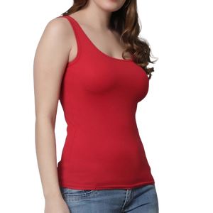 Camiseta sin mangas con cuello redondo para mujer, color rojo, informal, de punto, corte regular - Product Image 3