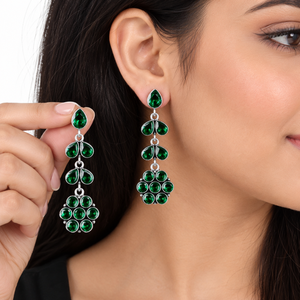 Dernières tendances en matière de boucles d'oreilles pendantes en argent oxydé multi-pierres pour femmes |   Fabricant direct d'usine, qualité supérieure - Product Image 2