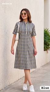 Colección de Vestidos Midi de Algodón con Estampado a Cuadros y Mangas Plegables, Estilo Moderno, Proveedor de Surat, Exportador de Moda Femenina - Product Image 3